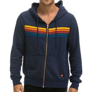 Aviator Nation Unisex Navy Zip Hoodie with Rainbow Chest Stripes